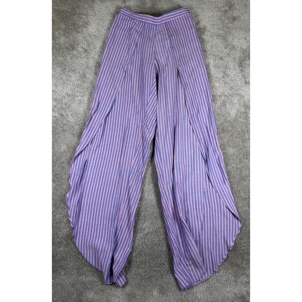 Drew Striped Tulip Pants Blue Pink Wide Leg Rayon Trousers XS Made in USA